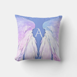 ANGEL WINGS Monogram Soft Blue Pink Dreamy Throw Pillow
