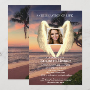 Angel Wings Palm Sunset Photo Celebration Of Life Invitation