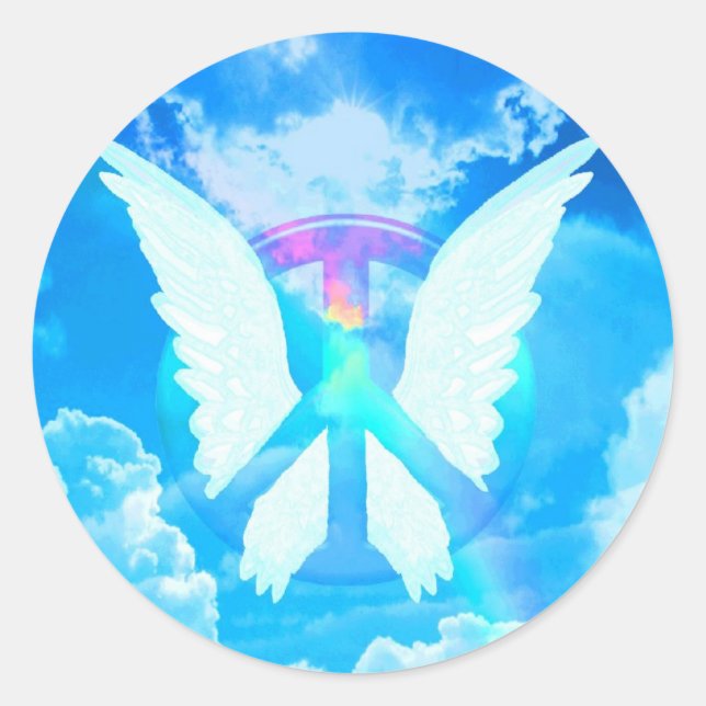 Angel Wings & Peace Classic Round Sticker (Front)