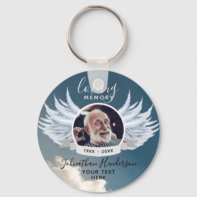 Angel Wings Photo Loving Memory Funeral/Memorial Keychain (Front)