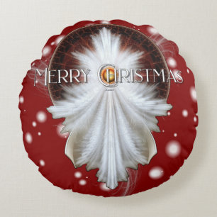 Angel Wings Snowflake Merry Christmas TW ISO Round Pillow