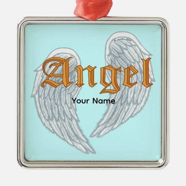 Angel Wings square metal ornament (Front)