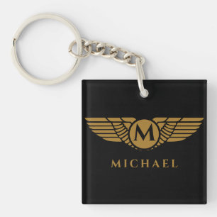 Angel wings vintage golden name initial monogram  keychain