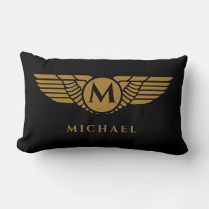 Angel wings vintage golden name initial monogram  lumbar pillow