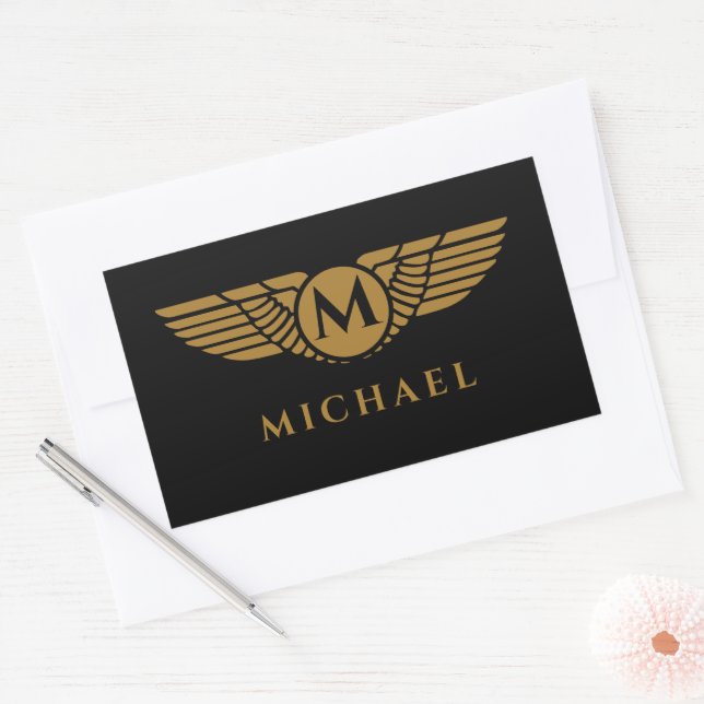 Angel Wings Vintage Golden Name Initial Monogram   Sticker (Envelope)