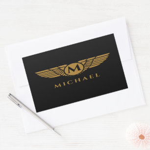 Angel wings vintage golden name initial monogram sticker