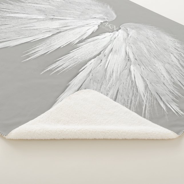 ANGEL WINGS Wedding Initials Elegant Grey Sherpa Blanket (3/4)