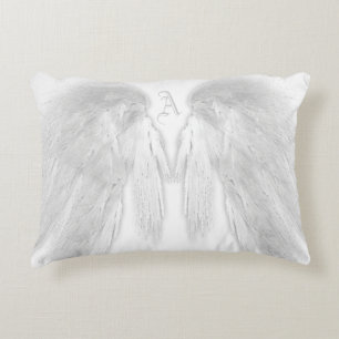 ANGEL WINGS White Custom Monogram Accent Pillow
