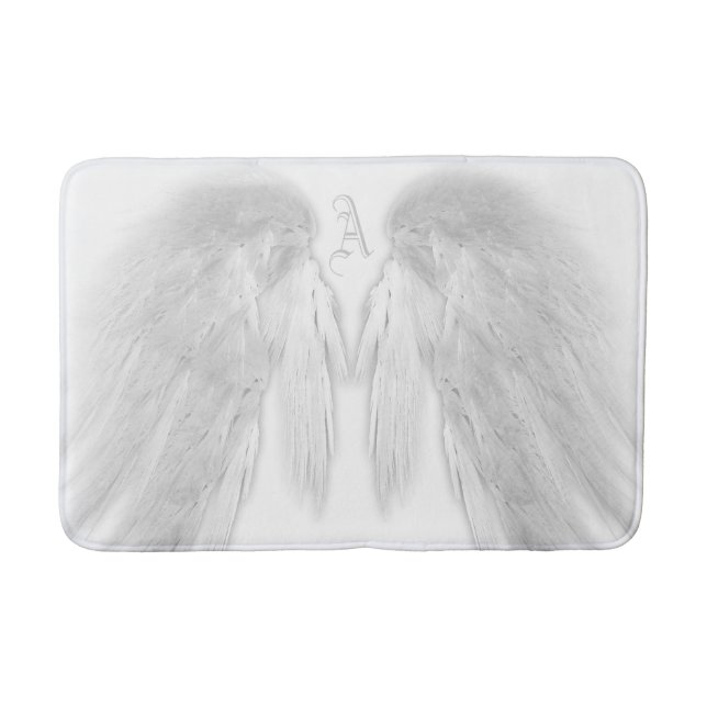 ANGEL WINGS White Custom Monogram Bath Mat (Front)