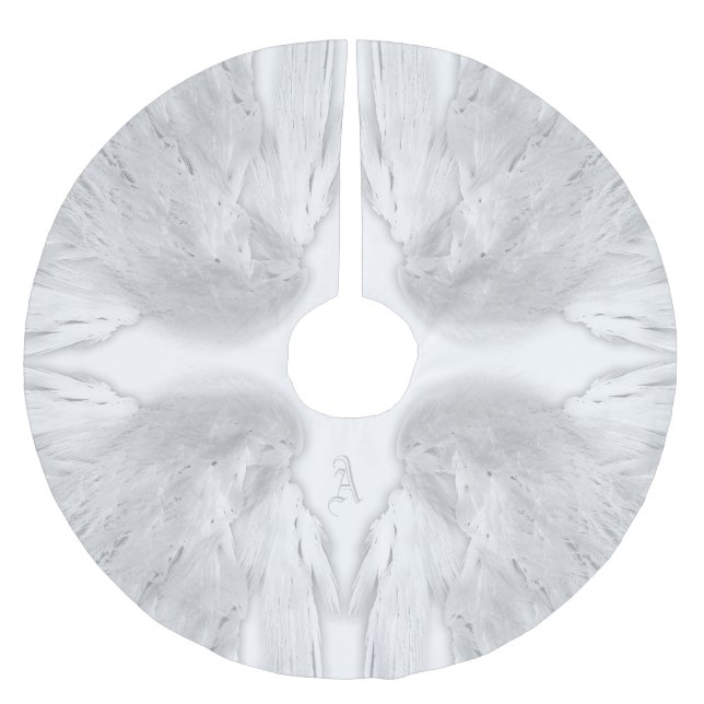 ANGEL WINGS White Custom Monogram Brushed Polyester Tree Skirt (Front)