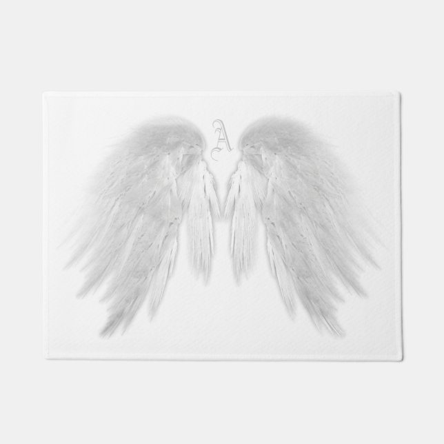 ANGEL WINGS White Custom Monogram Doormat (Front)