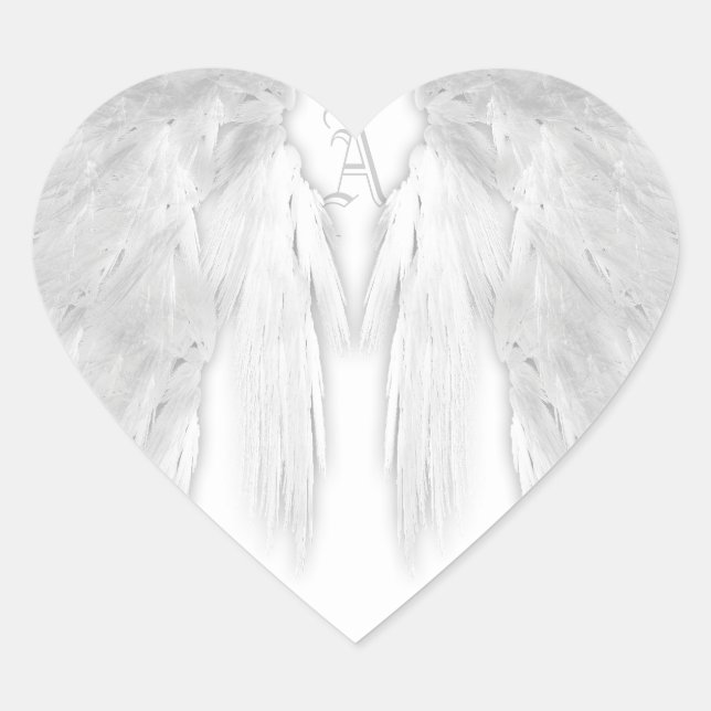 ANGEL WINGS White Custom Monogram Heart Sticker (Front)