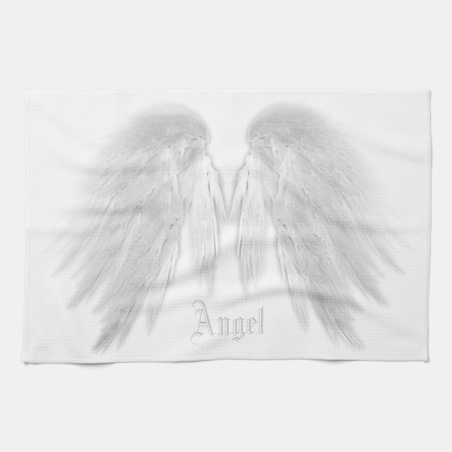 ANGEL WINGS White Custom Name Kitchen Towel (Horizontal)