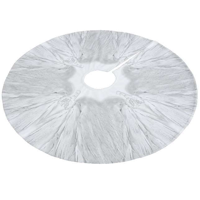 ANGEL WINGS White Heavenly Holly Monogram Fleece Tree Skirt (Angled)