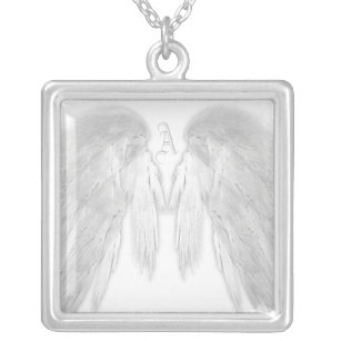 ANGEL WINGS White Monogram Silver Plated Necklace