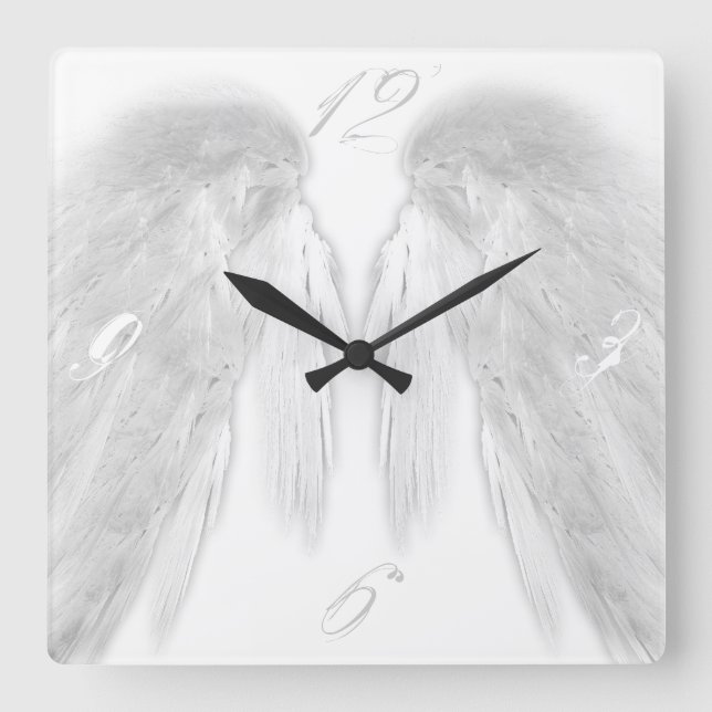 ANGEL WINGS White Square Wall Clock (Front)