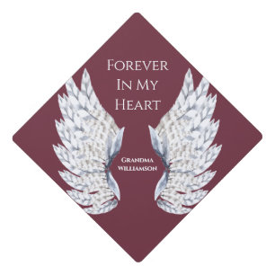 Angel Wings Wine Red Tribute Memorial Graduation Cap Topper