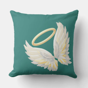 Angel Wings with Golden Halo Aesthetic Throw Pill Pillow