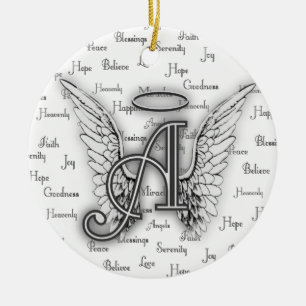 Angel Wings with Positive Words Monogram A Ceramic Ornament