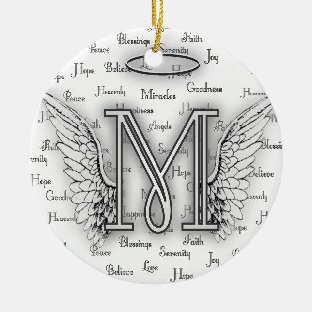 Angel Wings with Positive Words Monogram L Ceramic Ornament (Front)