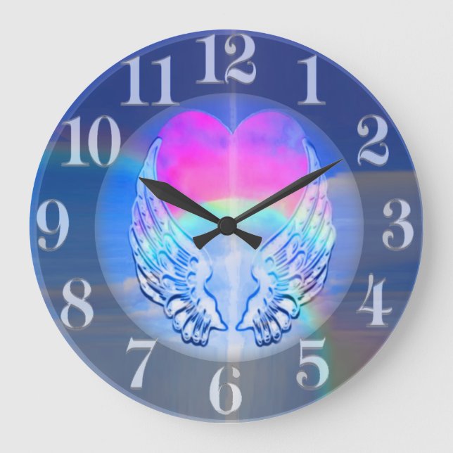 Angel Wings Wrapped Around a Heart Large Clock (Front)