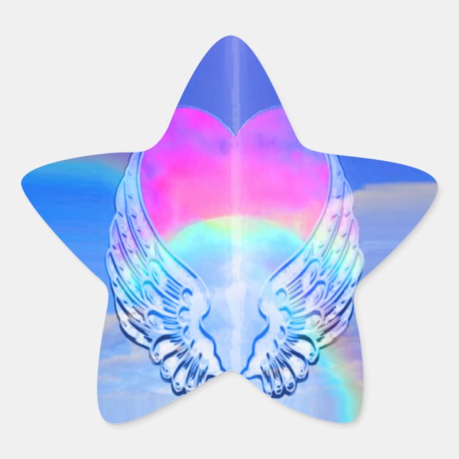 Angel Wings Wrapped Around a Heart Star Sticker (Front)