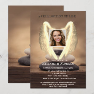Angel Wings Zen Stones Photo Celebration Of Life Invitation