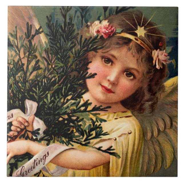 Angel with an Armful of Christmas Greenery Tile (Front)