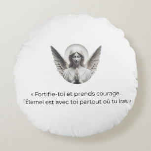 Angel with Biblical verse - "Strengthen yourself a Round Pillow