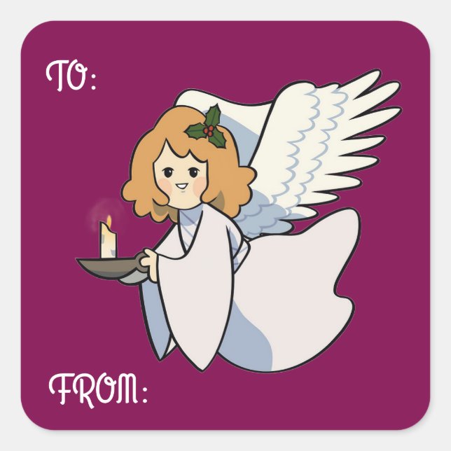 Angel With Candle Gift Sticker (Front)