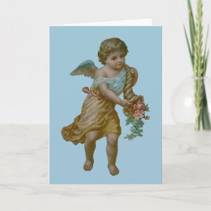 Angel with Cornucopia Greeting Card (Blue)