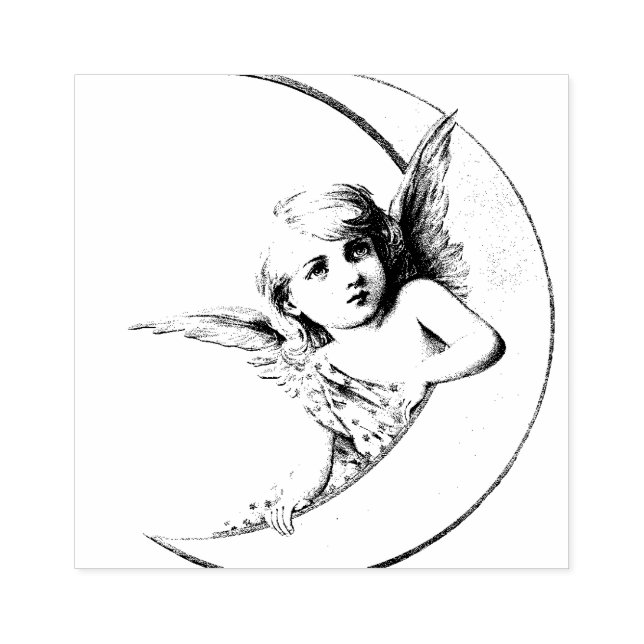 ANGEL WITH CRESCENT MOON RUBBER STAMP (Imprint)