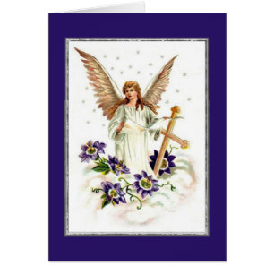 Angel With Cross And Clematis Flowers