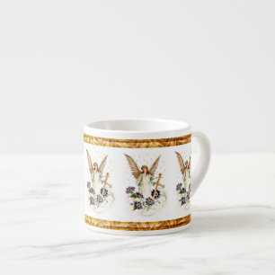 Angel With Cross And Clematis Flowers Espresso Cup