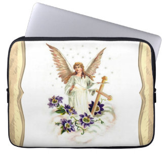 Angel With Cross And Clematis Flowers  Laptop Sleeve