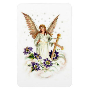 Angel With Cross And Clematis Flowers Magnet