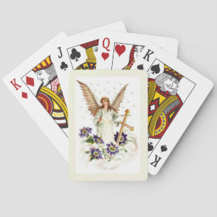 Angel With Cross And Clematis Flowers Playing Cards
