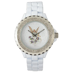 Angel With Cross And Clematis Flowers Watch