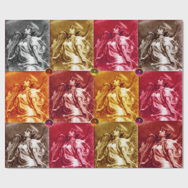 ANGEL WITH FEATHER,COLORFUL GEMSTONES Christmas Wrapping Paper (Flat)