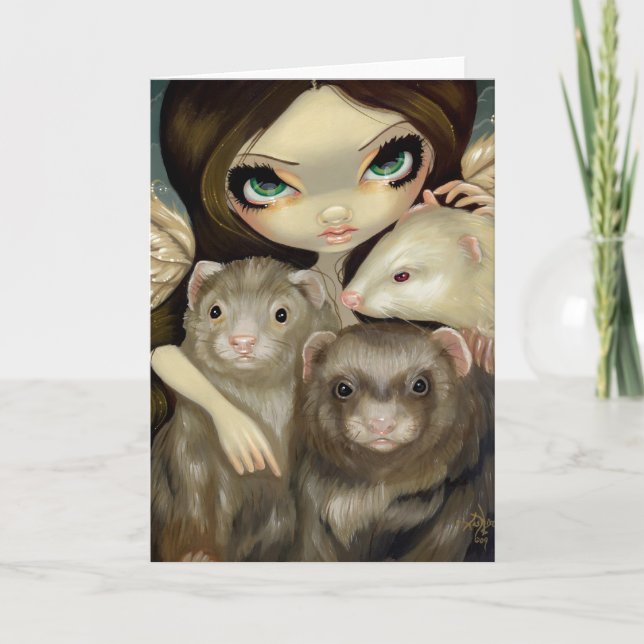 "Angel with Ferrets" Greeting Card (Front)