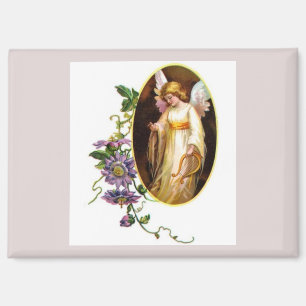 Angel With Harp And Clematis Flowers Magnet