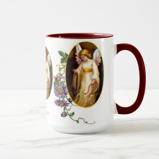 Angel With Harp And Clematis Flowers Mug (Right)