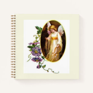 Angel With Harp And Clematis Flowers Notebook