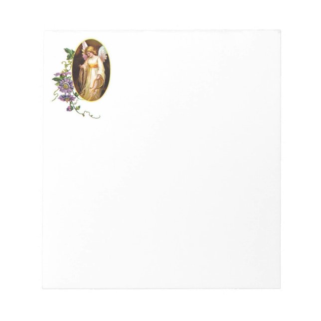 Angel With Harp And Clematis Flowers Notepad (Front)