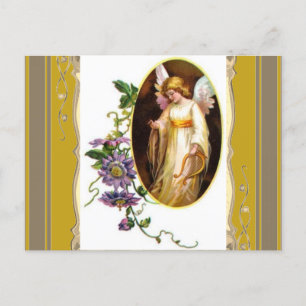 Angel With Harp And Clematis Flowers Postcard