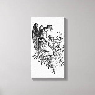 Angel With Harp And Flora Canvas Print