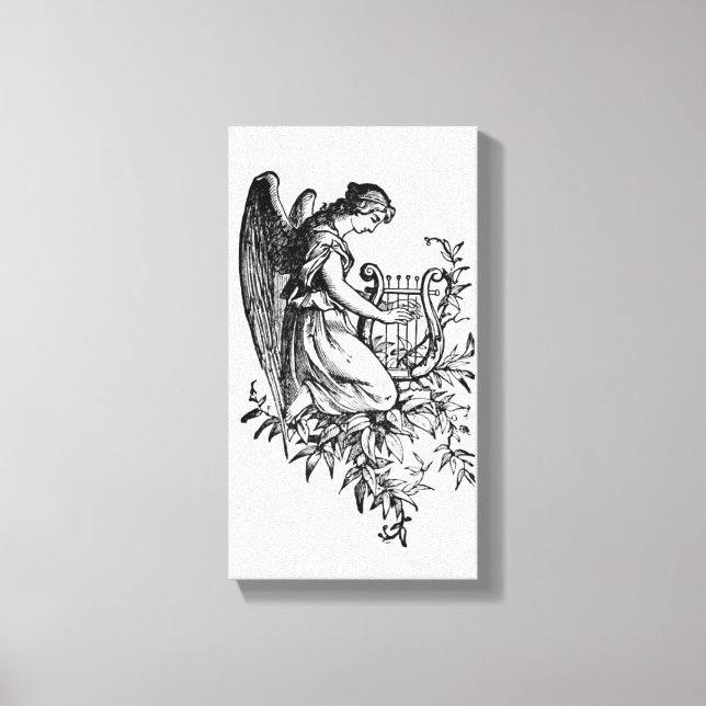 Angel With Harp And Flora Canvas Print (Front)
