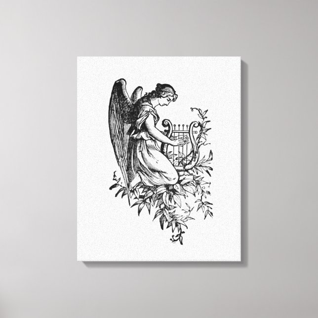 Angel With Harp And Flora Canvas Print (Front)