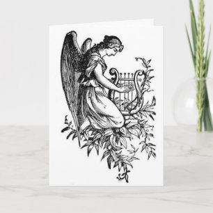 Angel With Harp And Flora Card