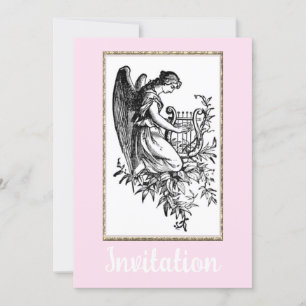 Angel With Harp And Flora Invitation